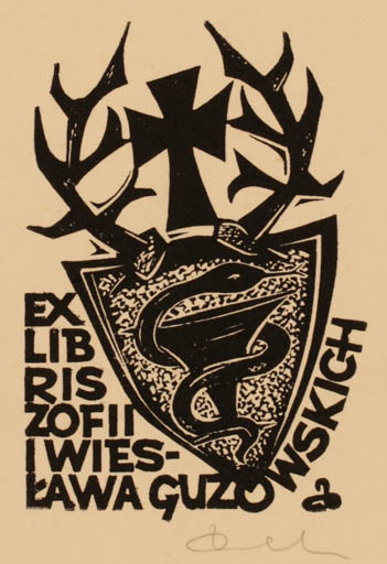 Exlibris by Zbigniew Dolatowski from Poland for Zofii & Wieslawa Guzowskich - Heraldry 