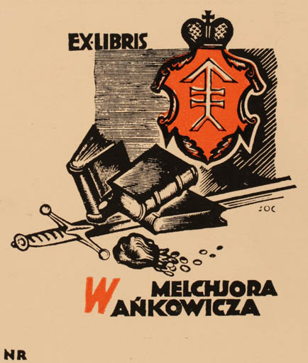 Exlibris by Stanislaw Ostoja Chrostowski from Poland for Melchjora Wankowicza - Book Weapon 