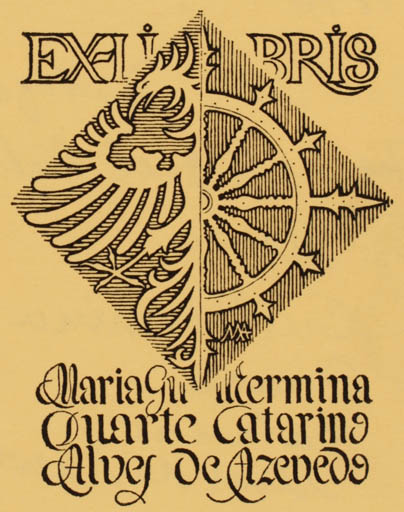 Exlibris by D. Miguel Antonio do Carmo de Noronha de Paiva Couceiro from Portugal for Maria Guilhermina Duarte C. Alvez de Azevedo - Heraldry 