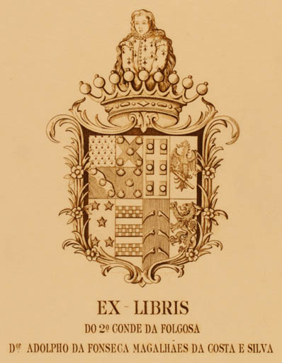 Exlibris by Renato Araujo from Portugal for Adolpho Da Fonsega Magalhaes Da Gosta E. Silva - Heraldry 
