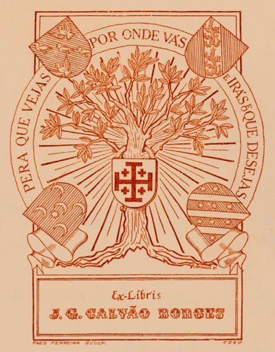 Exlibris by Eduardo Esperanca from Portugal for J.G. Calváo Borges - Heraldry Tree 