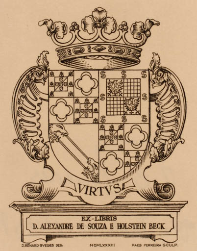 Exlibris by J.B. / Ferreira, Paes Gvedes from Portugal for D. Alexandre De Souza E. Holstein Beck - Heraldry 
