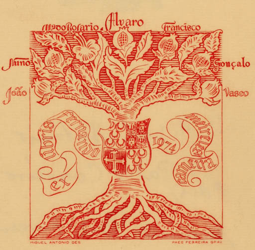 Exlibris by D. Miguel Antonio do Carmo de Noronha de Paiva Couceiro from Portugal for Fernando Meireles Cameira - Heraldry Tree 