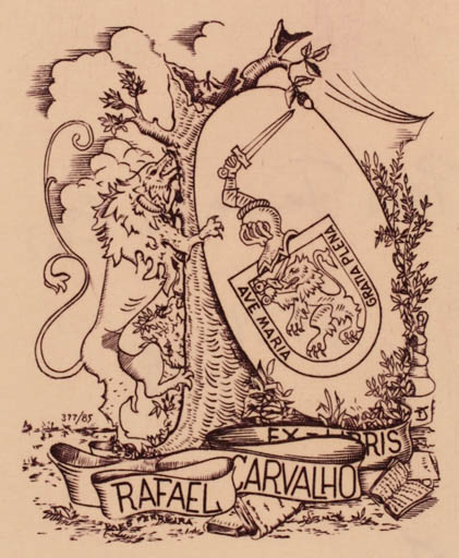 Exlibris by Paes Ferreira from Portugal for Rafael Carvalho - Heraldry Tree 