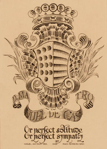 Exlibris by D. Miguel Antonio do Carmo de Noronha de Paiva Couceiro from Portugal for D. Manuel De Castro - Heraldry 