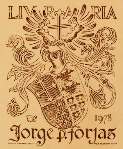 Exlibris by D. Miguel Antonio do Carmo de Noronha de Paiva Couceiro from Portugal for Jorge P. Forjas - Heraldry 