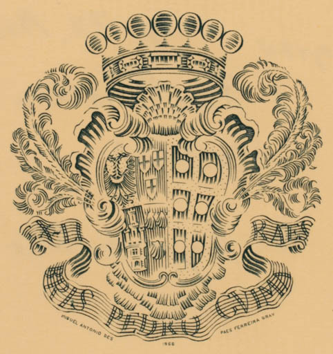 Exlibris by D. Miguel Antonio do Carmo de Noronha de Paiva Couceiro from Portugal for Pedro Guimaraes - Heraldry 