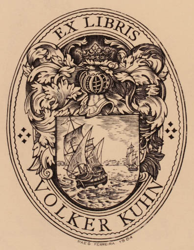 Exlibris by Antonio Pais Ferreira from Portugal for Volker Kuhn - Heraldry Maritime Ship/Boat 