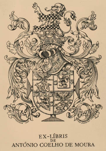 Exlibris by Luiz / Ferreira, Paes Ferros from Portugal for António Coelho De Moura - Heraldry 