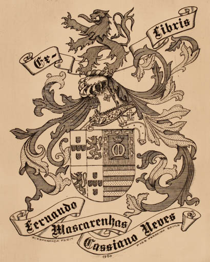 Exlibris by E. / Ferreira, Paes Esperanca from Portugal for Fernando Mascarenhas Cassiano Neves - Heraldry 