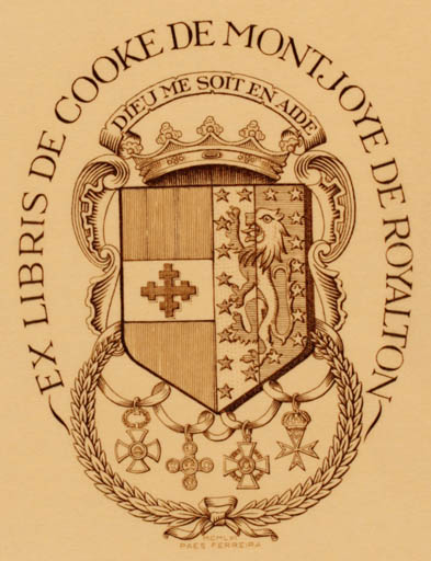 Exlibris by Paes Ferreira from Portugal for ? Cooke De Montjoye De Royalton - Heraldry 