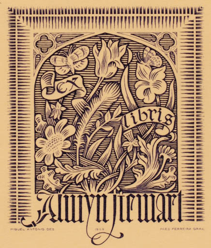 Exlibris by D. Miguel Antonio do Carmo de Noronha de Paiva Couceiro from Portugal for Alwyn Stewart - Flora 