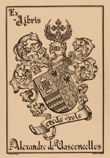 Exlibris by Gouveia Portuense from Portugal for Alexandre de Vasconcellos - Heraldry 