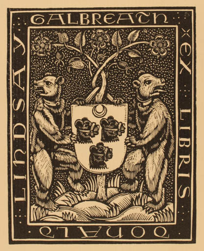 Exlibris by Paul Boesch from Schwitzerland for Donald Lindsay Galbreath - Heraldry 