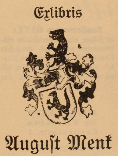 Exlibris by W. Niessen from Germany for August Ment - Heraldry 