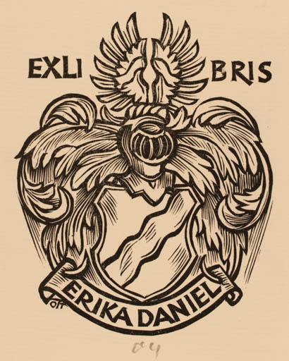 Exlibris by Herbert S. Ott from Germany for Erika Daniel - Heraldry 