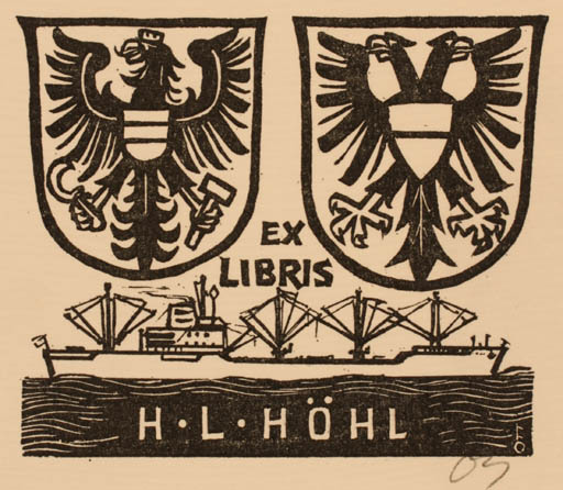 Exlibris by Herbert S. Ott from Germany for H.L. Höhl - Heraldry Maritime Ship/Boat 