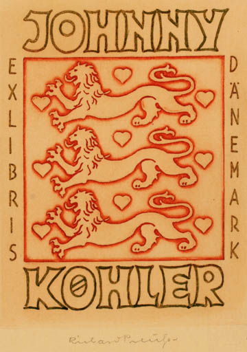 Exlibris by Richard Preusse from Germany for Køhler Johnny - Heraldry 