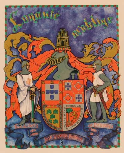 Exlibris by Aulo Gelio from Portugal for Dom José Vicente Pinheiro de Mello de Braganca - Heraldry Knight 