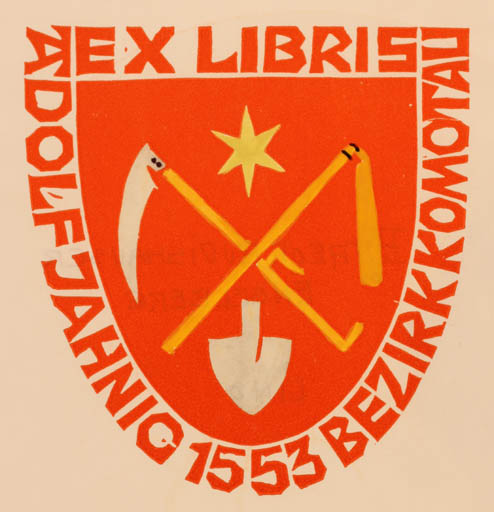 Exlibris by P. Rutishauser from Schwitzerland for Adolf Jahnig - Heraldry 