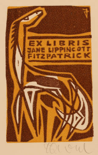 Exlibris by Jürgen Dost from Germany for Jane Lippincott Fitzpatrick - Horse 