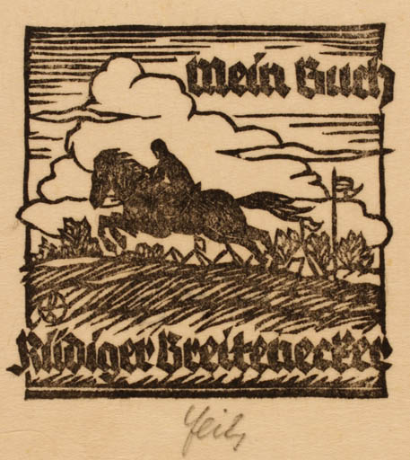 Exlibris by Otto Feil from Austria for Rüdiger Breitenerker - Horse Horseman/Rider 