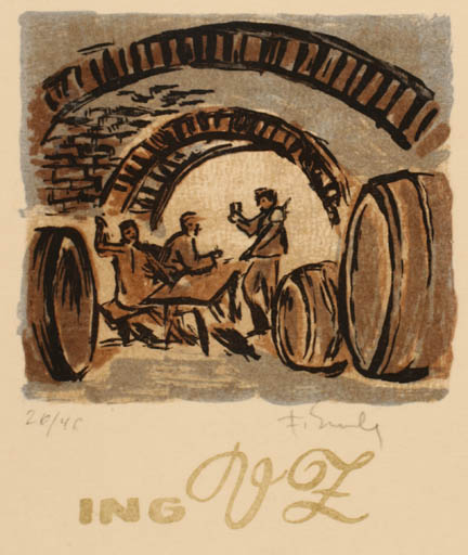 Exlibris by Frantisek Elmer from Czech Republic for ? V. Z. Ing. - Group Wine 