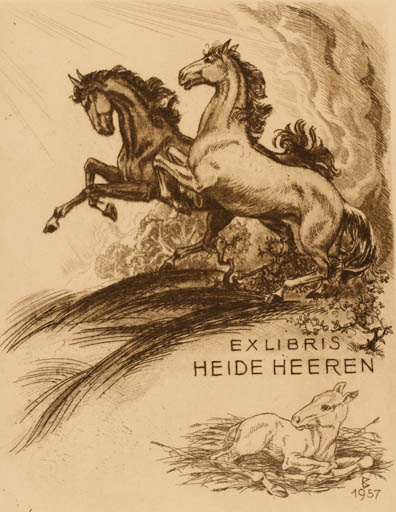 Exlibris by Karl Blossfeld from Germany for Heide Heeren - Horse 