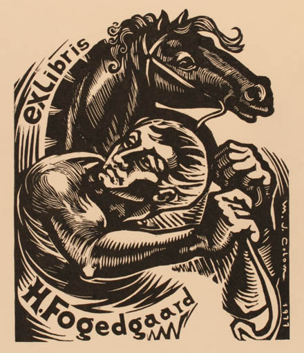 Exlibris by Maria Josefa Colom from Spain for Helmer Fogedgaard - Horse Man 