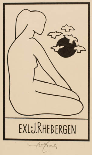 Exlibris by Karel Fiala from Czech Republic for G. Jan Rhebergen - Bird Woman 