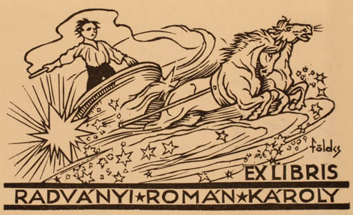 Exlibris by Imre Földes from Hungary for Radványi Román Károly - Horse Man 