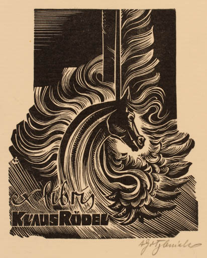 Exlibris by Antoni Golebniak from Poland for Klaus Rödel - Horse 