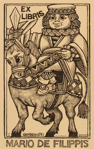 Exlibris by Mario Gambedotti from Italy for Mario de Filippis - Horse Horseman/Rider 