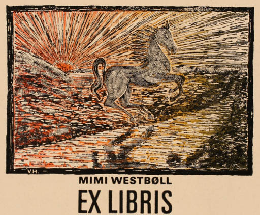 Exlibris by Vang Hellum from Denmark for Mimi Westbøll - Horse Sun 