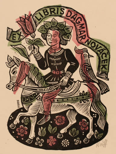 Exlibris by Hermann Huffert from Germany for Dagmar Novacek - Horse Horseman/Rider 