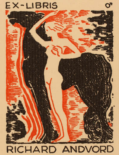 Exlibris by Albert Jaern from Norway for Richard Andvord - Horse Woman 