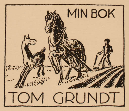 Exlibris by Albert Jaern from Norway for Tom Grundt - Working Horse Man 