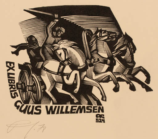 Exlibris by Anatolij Kalaschnikow from Russia for Guus Willemsen - Horse 