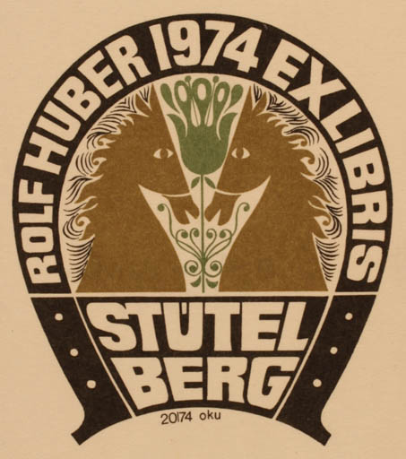 Exlibris by Otto Kuchenbauer from Germany for Rolf Huber - Horse 