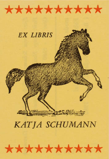 Exlibris by Børge Nees from Denmark for Katja Schumann - Horse 