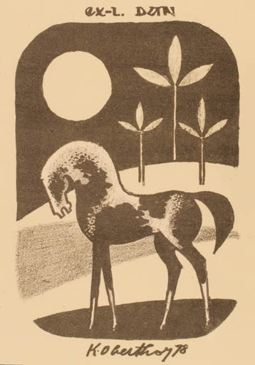 Exlibris by Karel Oberthor from Czechoslovakia for Karel Oberthor - Horse Sun 