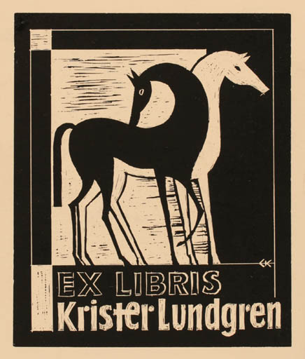 Exlibris by Jo Erich Kuhn from Sweden for Krister Lundgren - Horse 