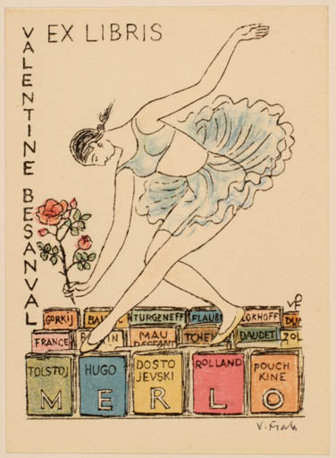 Exlibris by Vaclav Fiala from Czech Republic for Valentine Besanval - Book Dancing Woman 