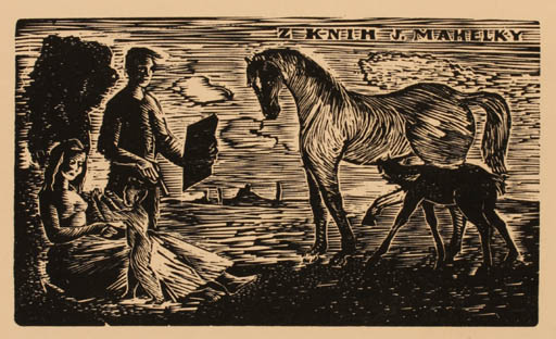 Exlibris by Jindrich Mahelka from Czechoslovakia for Jindrich Mahelka - Horse Couple 