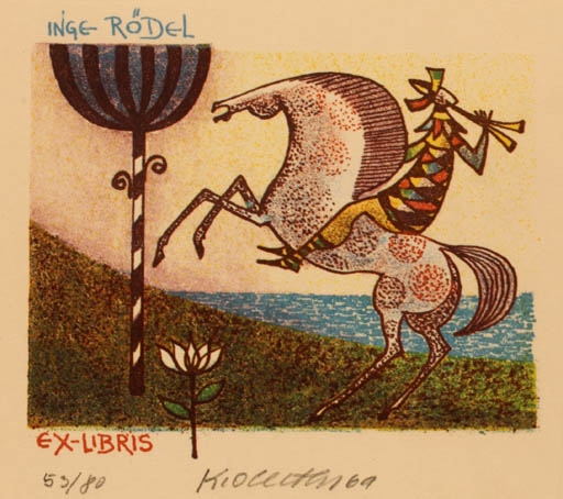 Exlibris by Karel Oberthor from Czechoslovakia for Inge Rödel - Horse Horseman/Rider 