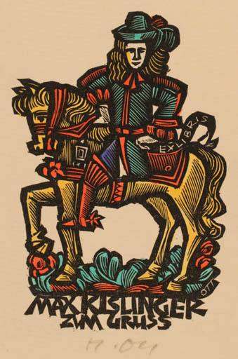 Exlibris by Herbert S. Ott from Germany for Max Kislinger - Horse Horseman/Rider 