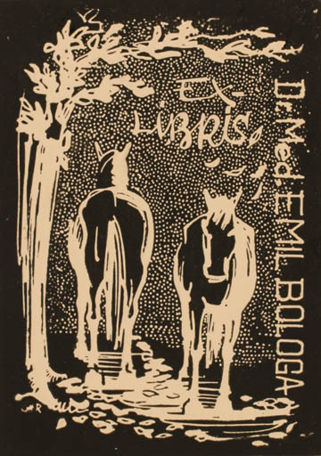 Exlibris by George Rhadu from Romania for Dr. Med Emil Bologa - Horse 