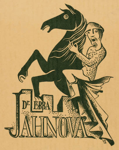 Exlibris by L. Vele from Czechoslovakia for Dr. Ebba Jahnova - Horse Horseman/Rider 