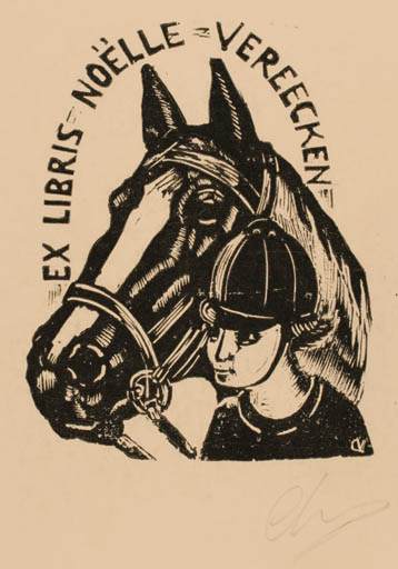 Exlibris by Christiane Vereecken from Belgium for Noëlle Vereecken - Horse Horseman/Rider 