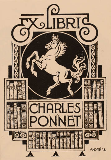 Exlibris by C. Andrè Vlaanderen from Netherland for Charles Ponnet - Book Horse 